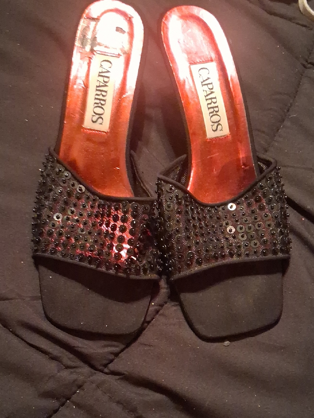 Caparros vintage Black Sequin Slide Mules heels